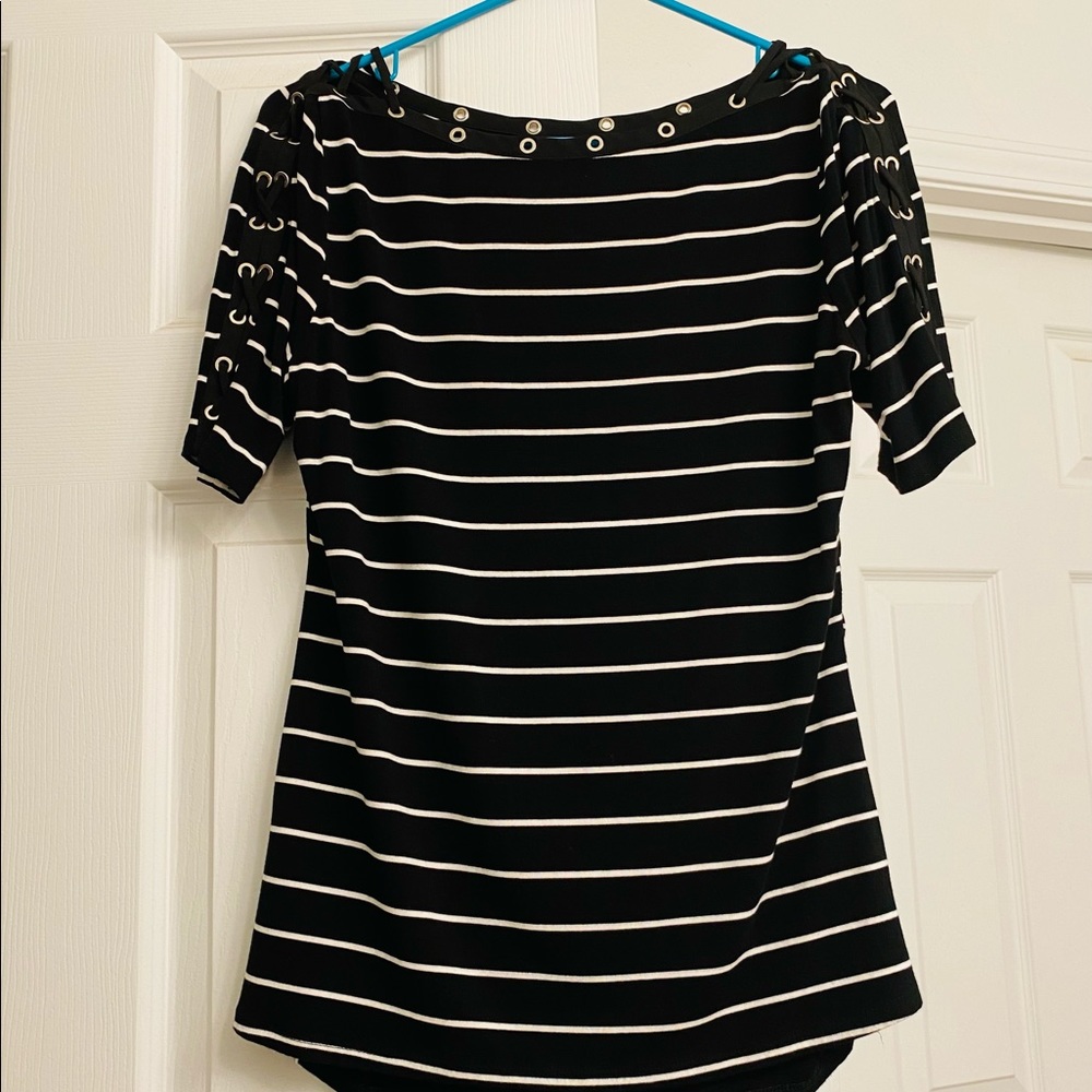 WHBM black and white striped shirt size L